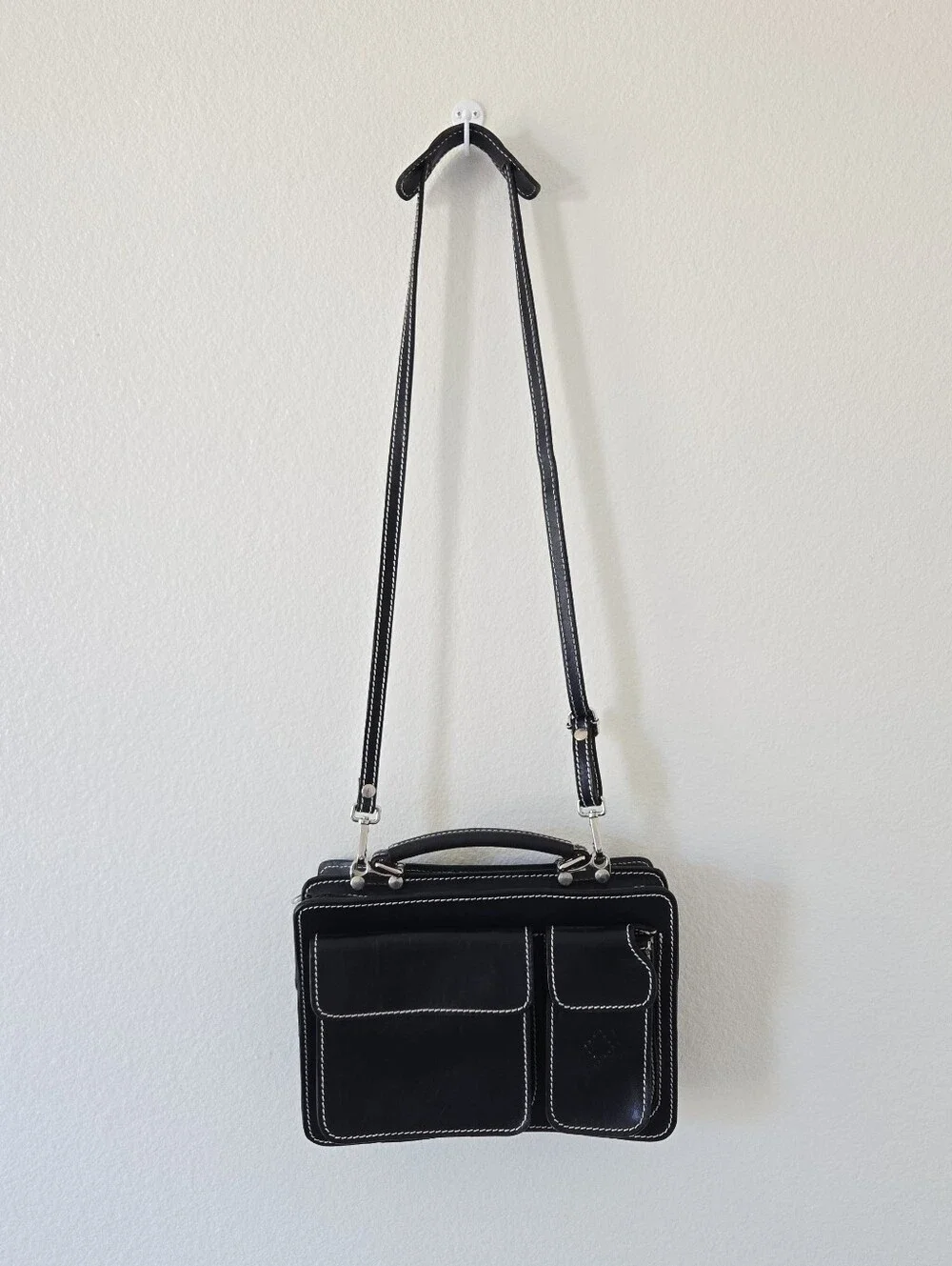 Il Giglio Black Leather Multi-compartment Crossbody Bag Structured Unisex Italy
